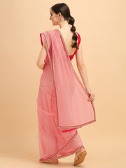 Magenta Pink Net Saree with Sequinned Embroidered Blouse - inddus-us