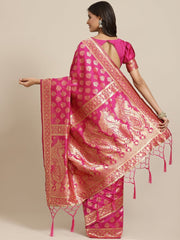 Magenta Pink Zari Woven Banarasi Saree - Inddus.com
