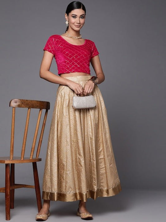 Magenta Sequined Velvet Stretchable Saree Blouse - Inddus.com