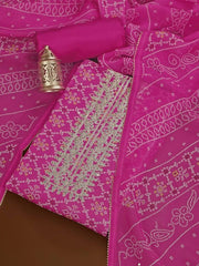 Magenta & White Bandhani Printed Pure Cotton Gotta patti Unstitched Dress Material - Inddus.com