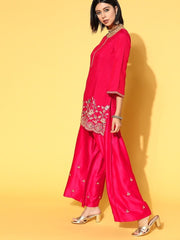 magnificent magenta silk blend embroidered kurta set