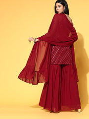 magnificent maroon poly georgette embroidered kurta set