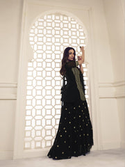 Malaika Arora Black Floral Zari Sequines Embroidered Kurta Set - Inddus.com