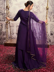 Malaika Arora Floral Yoke Design Round Neck Sequins Chanderi Cotton Kurta Set With Dupatta - Inddus.com