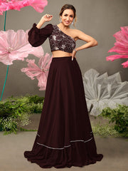 Malaika Arora Style Brown One Shoulder Top & Skirt - Inddus.com