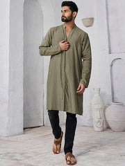 Mandarin Collar Cotton Straight Kurta - Inddus.com