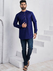 Mandarin Collar Roll Up Sleeves Straight Short Kurta - Inddus.com