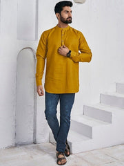 Mandarin Collar Roll Up Sleeves Straight Short Kurta - Inddus.com