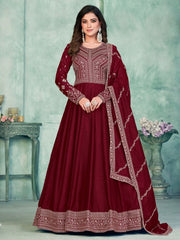 Maroon Art Silk Festive-Wear Anarkali-Suit - Inddus.com