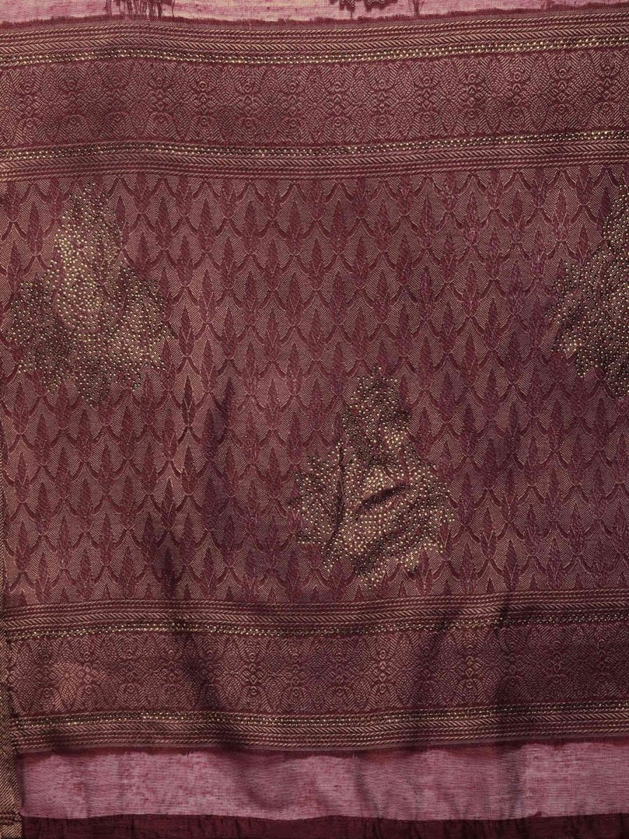 Maroon Cotton Blend Woven Design Party Wear Traditional Saree - inddus-us