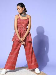 Maroon Cotton Ethnic Printed Co-Ords - Inddus.com