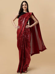 Maroon Embellished Sequinned Saree - Inddus.com