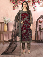 Maroon Embroidered Festive Wear Straight Cut Suit - Inddus.com