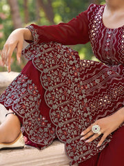 Maroon Embroidered Partywear Palazzo-Suit - Inddus.com