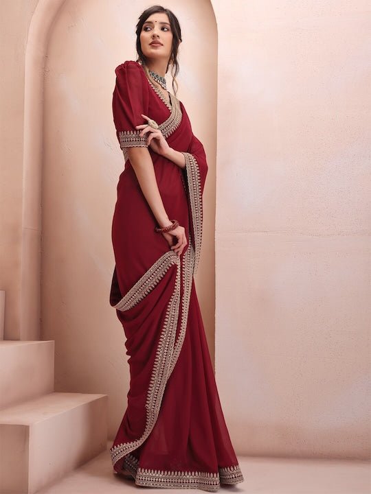 Maroon Embroidered Saree