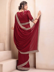 Maroon Embroidered Saree