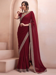 Maroon Embroidered Saree