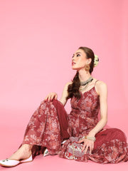 Maroon Floral Printed Kurta with Sharara - inddus-us