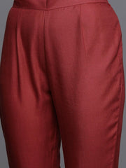 Maroon Foil Print Kurta with Pants - Inddus.com