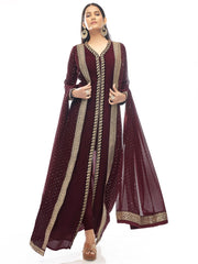 Maroon Georgette Partywear High Slit Style Suit with Pant - Inddus.com