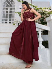 Maroon Georgette Partywear Palazzo-Suit - Inddus.com