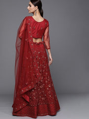 Maroon Semistitched Lehenga with Embroidered Blouse and Dupatta - inddus-us