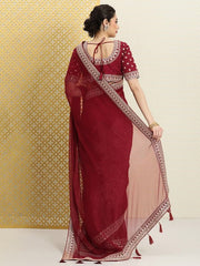 Maroon Sequinned Silk Blend Saree - Inddus.com