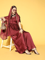 Maroon Silk Blend Solid With Salwar Kameez Duppata - Inddus.com