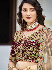 Maroon Silk Embroidered Lehenga Choli - Inddus.com