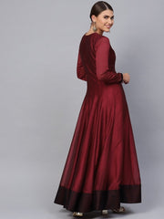 Maroon Silk Georgette Designer Gown - inddus-us