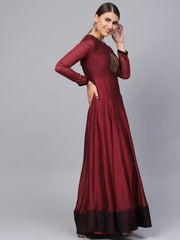 Maroon Silk Georgette Designer Gown - inddus-us