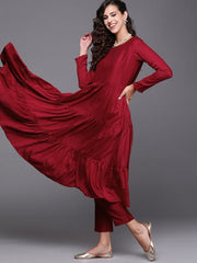 Maroon Solid Kurta with Trouser and Dupatta - Inddus.com