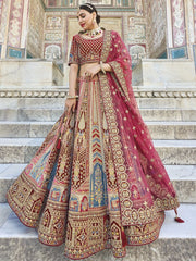 Maroon Velvet Embroidered Lehenga Choli - Inddus.com