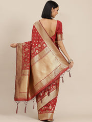 Maroon Woven Design Traditional Saree - Inddus.com