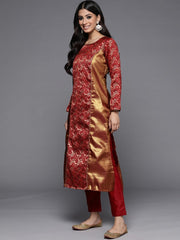 Maroon Woven Design Unstitched Dress Material - Inddus.com