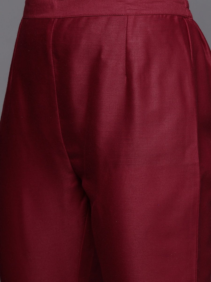 Maroon Woven Design Unstitched Dress Material - Inddus.com