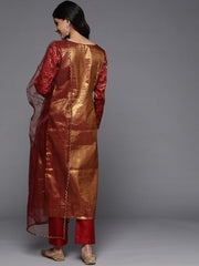 Maroon Woven Design Unstitched Dress Material - Inddus.com