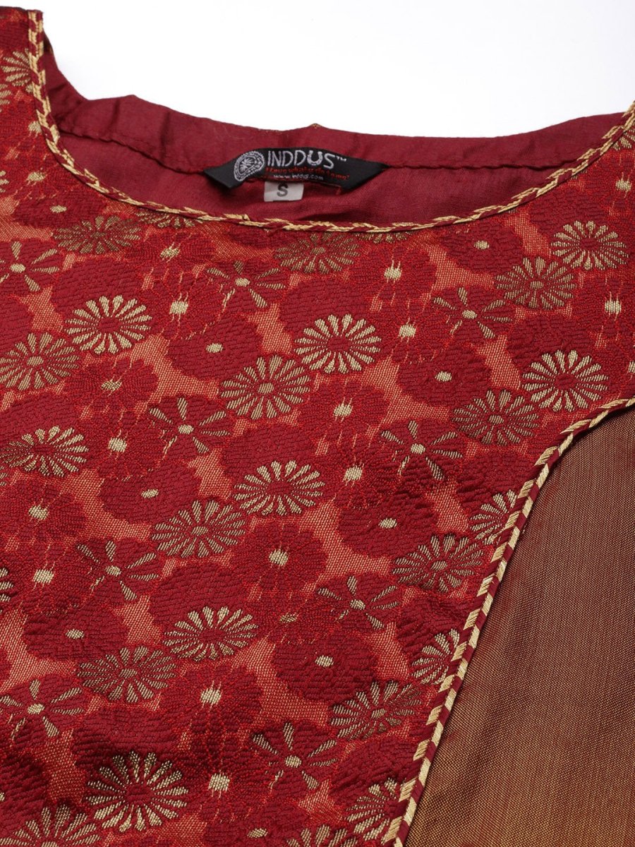 Maroon Woven Design Unstitched Dress Material - Inddus.com