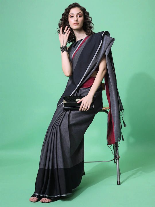 MASSTANI BY INDDUS Black Red Woven Design Saree - Inddus.com