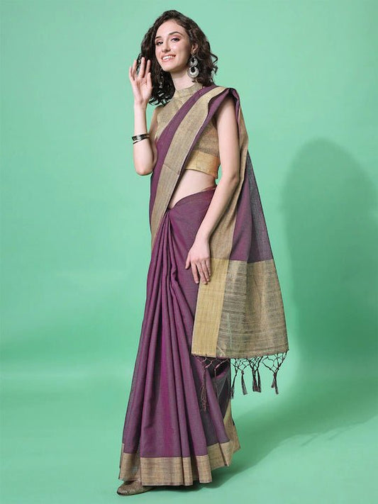 MASSTANI BY INDDUS Mauve Gold-Toned Woven Design Zari Saree - Inddus.com