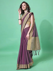 MASSTANI BY INDDUS Mauve Gold-Toned Woven Design Zari Saree - Inddus.com