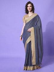 MASSTANI BY INDDUS Navy Blue Brown Woven Design Saree with Blouse Piece - Inddus.com