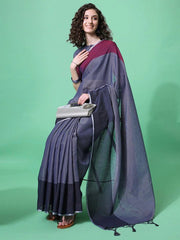 MASSTANI BY INDDUS Navy Blue Maroon Woven Design Saree - Inddus.com
