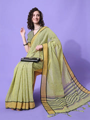 MASSTANI BY INDDUS Women Green Striped Saree - Inddus.com