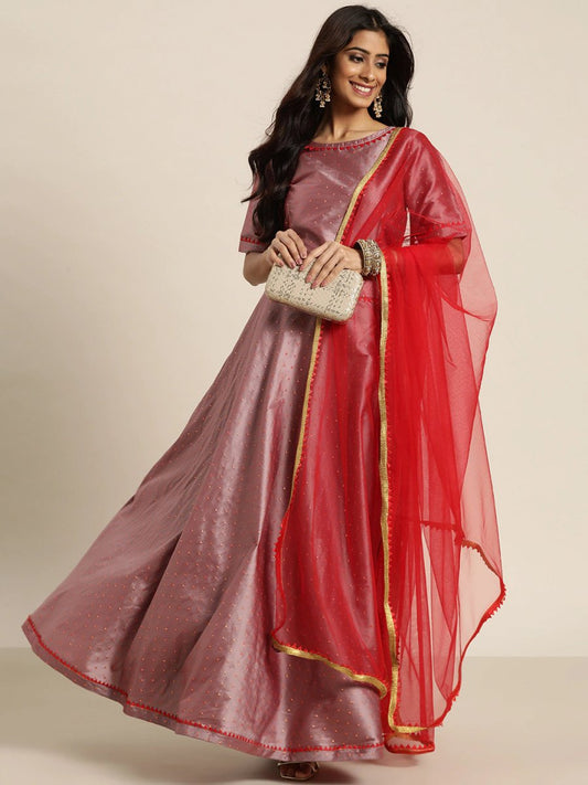 Mauve Beads and Stones Ready to Wear Lehenga & Blouse With Dupatta - Inddus.com