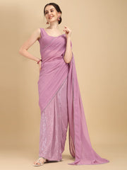 Mauve Embellished Sequinned Half and Half Saree - Inddus.com