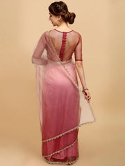 Mauve Embroidered Border Saree - Inddus.com