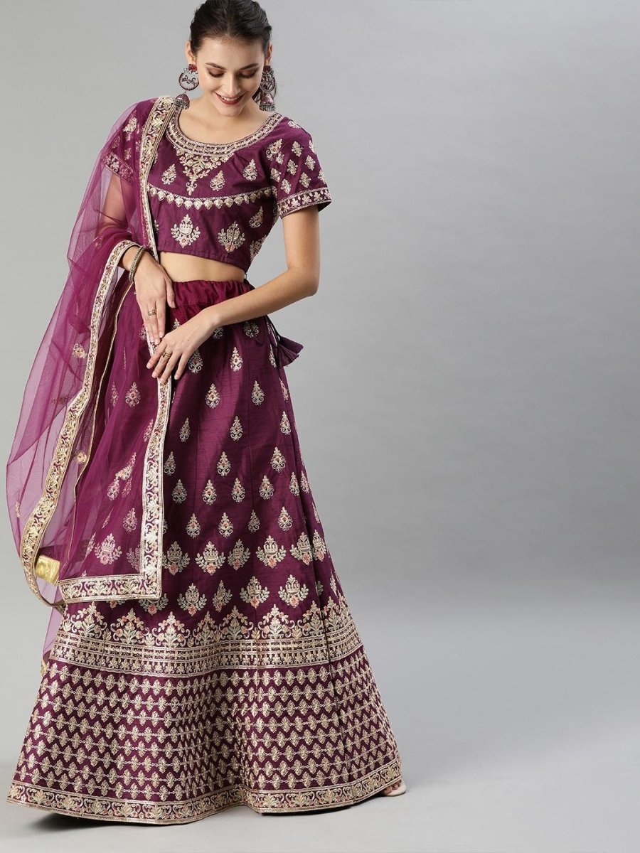 Mauve Embroidered Party Wear Lehenga Choli - inddus-us