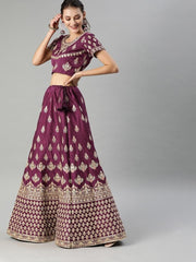 Mauve Embroidered Party Wear Lehenga Choli - inddus-us