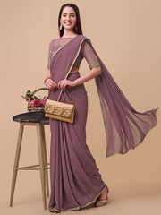 Mauve Embroidered Poly Georgette Saree